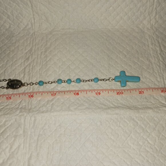 Turquoise Catholic Rosary Cross Religious Praying Fashion Necklace NWOT - Picture 9 of 11
